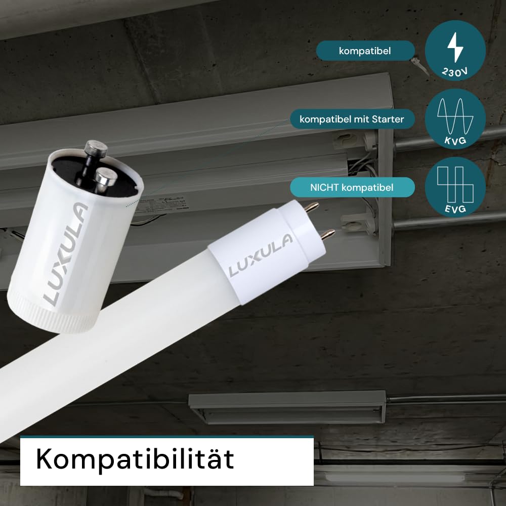 LUXULA 10er Pack LED Röhre 120cm - Kunststoff T8 G13-18W 2880lm - 4000K Neutralweiß - inkl. Starter-Brücke - Röhrenlampe Leuchstoffröhre Neonröhre