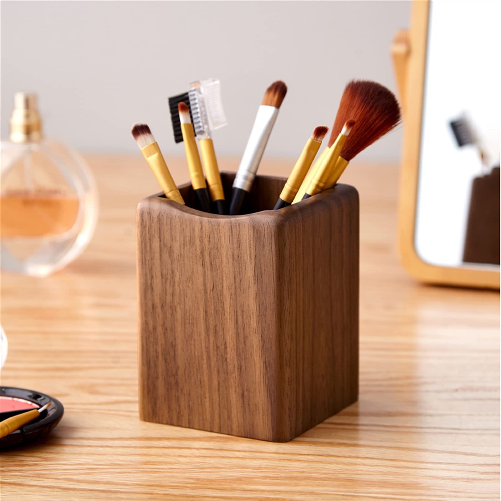 Stifthalter für den Schreibtisch, Schwarzer Walnussholz-Schreibtisch-Stifthalter, Bleistift-Make-up-Pinsel-Organizer, 2,95 x, 3,94 Zoll