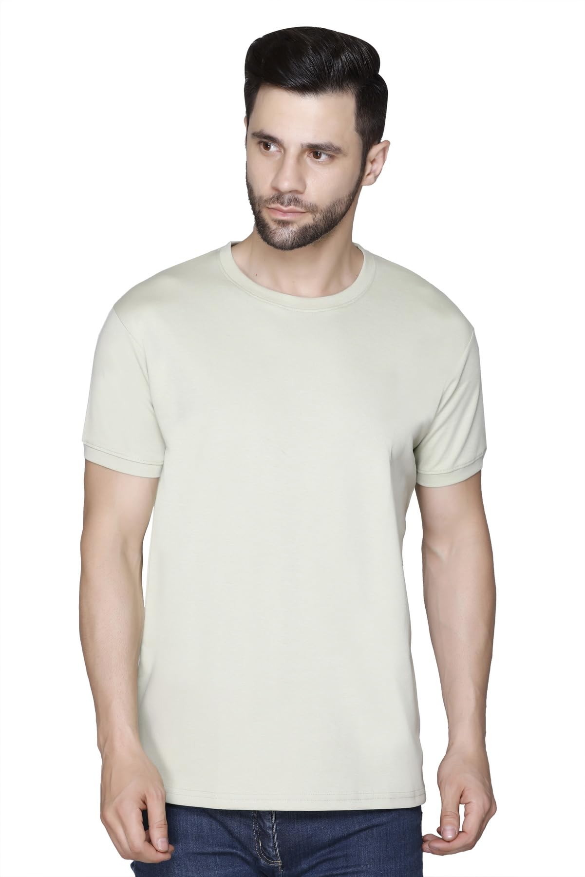 jinxer Men's Round Neck Interlock Breathable Canvas Cotton Casual Crew Neck Gents T Shirt-picture-24