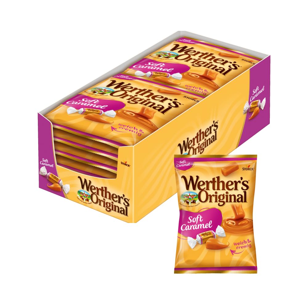 Werther's Original Soft Caramel – 12 x 180 g – Weiche Sahnetoffees mit leckerem Karamellgeschmack – Einzeln verpacktes Karamell-Konfekt