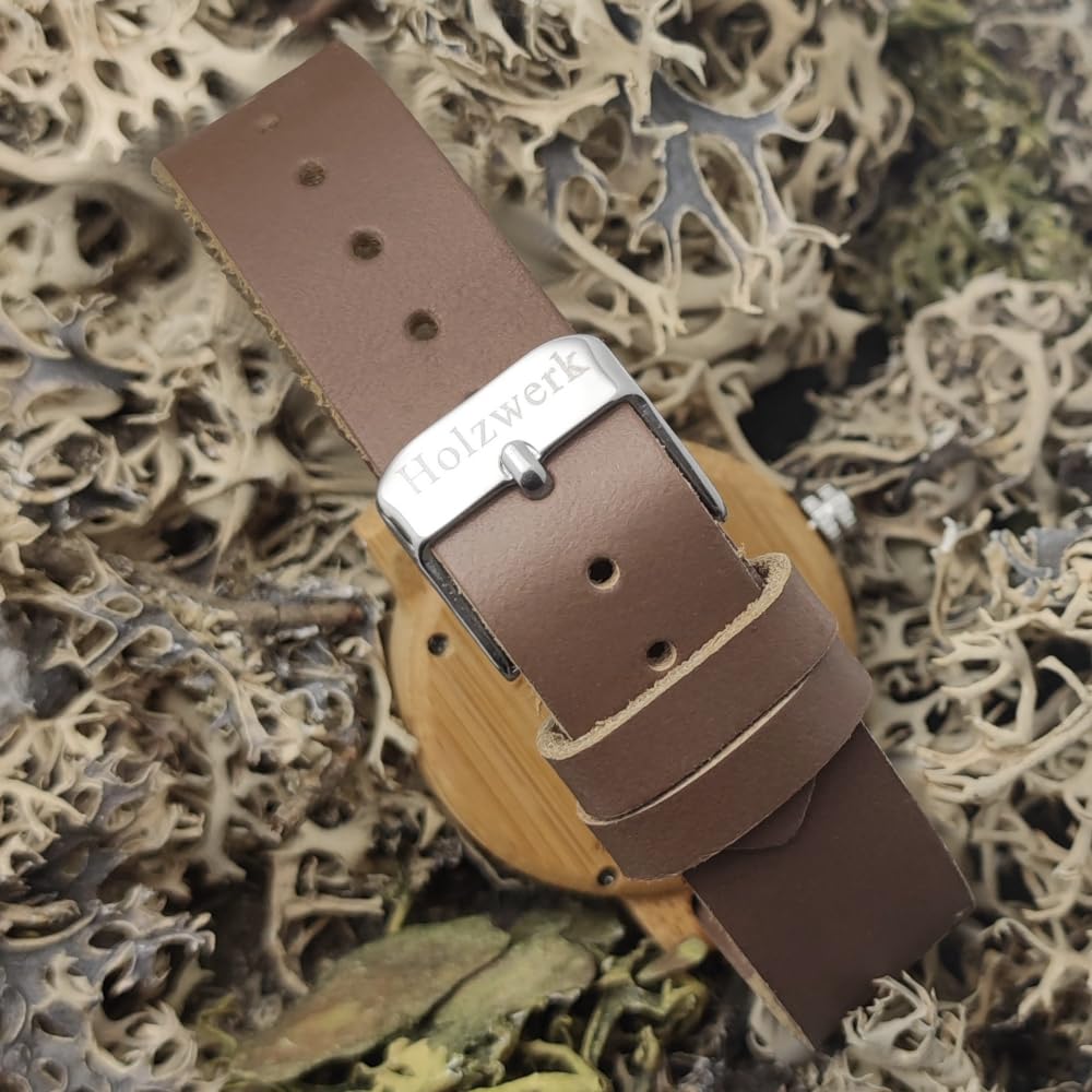 Holzwerk Germany Mädchen-Uhr Jungen-Uhr Kinderuhr Öko Natur Holz-Uhr Leder Armband-Uhr Analog Klassisch Quarz-Uhr Kinder Uhr mit Pferde Pony Motiv in Rot Schwarz Blau Türkis Braun