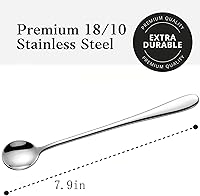 Vista 2 de Cuchara de té helado de mango largo, cucharas para mezclar cócteles, cucharas de café de acero inoxidable, cuchara de helado Juego de 8