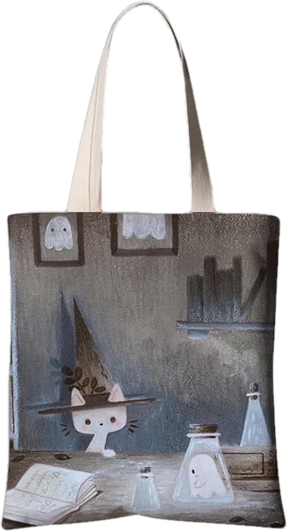 Amazon キャンバスシイラスト子猫大容量 肩掛けバッグ 通学 出掛けバッグ フ トートバッグ