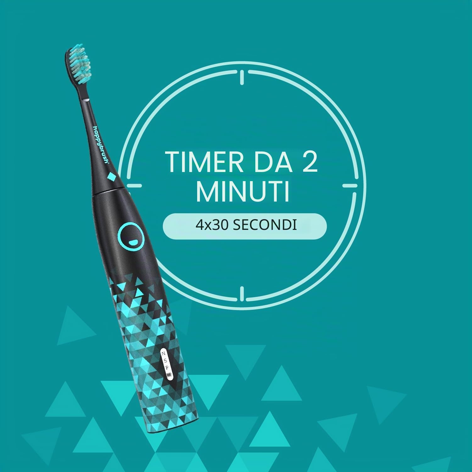 happybrush® Spazzolino elettrico sonico Eco VIBE 3 - Spazzolino sostenibile con batteria ricaricabile che dura 6 settimane, con 3 testine di ricambio e dentifricio - Nero/Menta