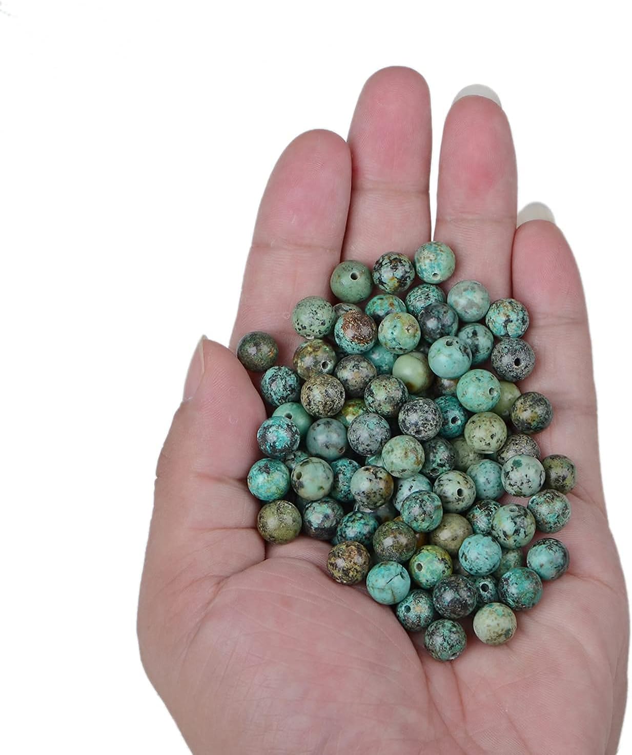 Bymitel 140Pcs Natural Crystal Beads Stone Gemstone Round Energy Healing Loose Beads with Stretch Cord for Jewelry Making Bracelets Anklets (African Turquoise, 8mm 140pcs) African Turquoise 8mm 140pcs