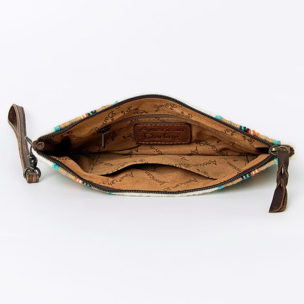 American Darling Women's Wristlet Bag Western Saddle Blanket Genuine Leather Handbag and Ladies Purse