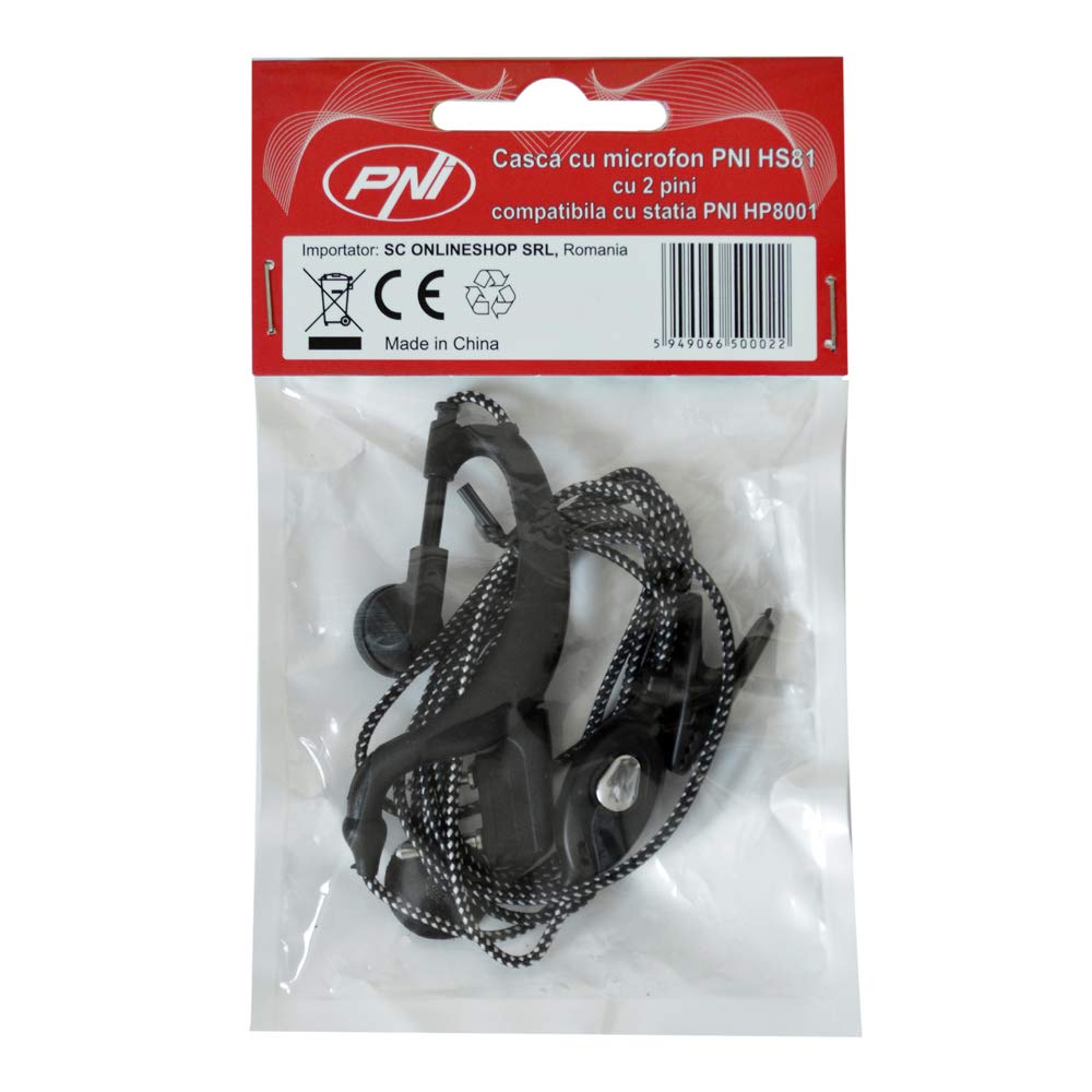 PNI Headset with microphone 2-pin HS81 compatible with CB Radio HP8001 and CB Radio Kenwood