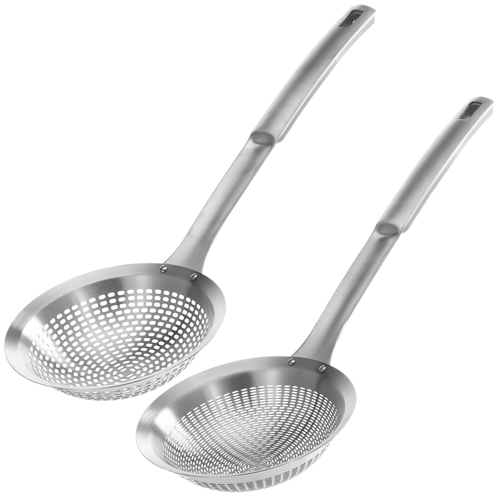 2 Stk. 304 Edelstahl Schaumlöffel-Set, 5,51 Zoll Schöpflöffel mit großen und kleinen Löchern, langer Nylon-Griff, Sieb für Frittieren, Hot Pot und Nudeln, 36,5 x 14 x 3,9 cm