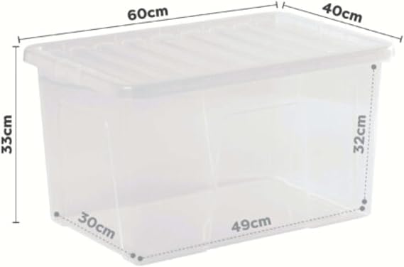 2-Pack x 60L Stackable Plastic Storage Boxes with Lids – Large Crystal-Clear Storage Bins for Home, Office, Garage, Toys, Clothes & More – Durable, Stackable, Space-Saving Organization Containers