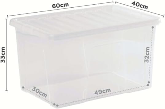 2-Pack x 60L Stackable Plastic Storage Boxes with Lids – Large Crystal-Clear Storage Bins for Home, Office, Garage, Toys, Clothes & More – Durable, Stackable, Space-Saving Organization Containers