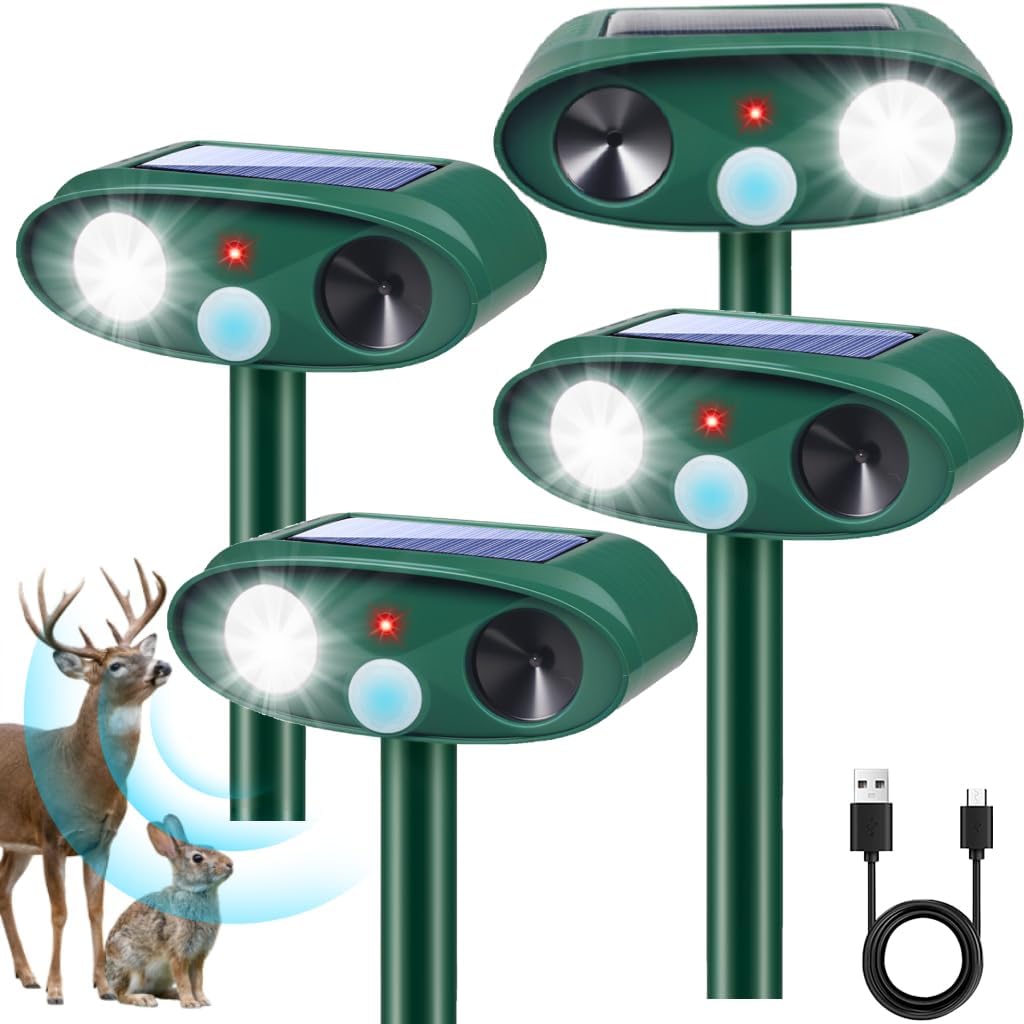 4Pack Sonic Fortress Pro Deer Repellent Outdoor Solar Ultrasonic Animal Repellent with Motion Sensor&Flash Light-IP65 Waterproof Cat Repellent for Raccoon,Squirrel Fortress Pro-Garden,Yard 2026