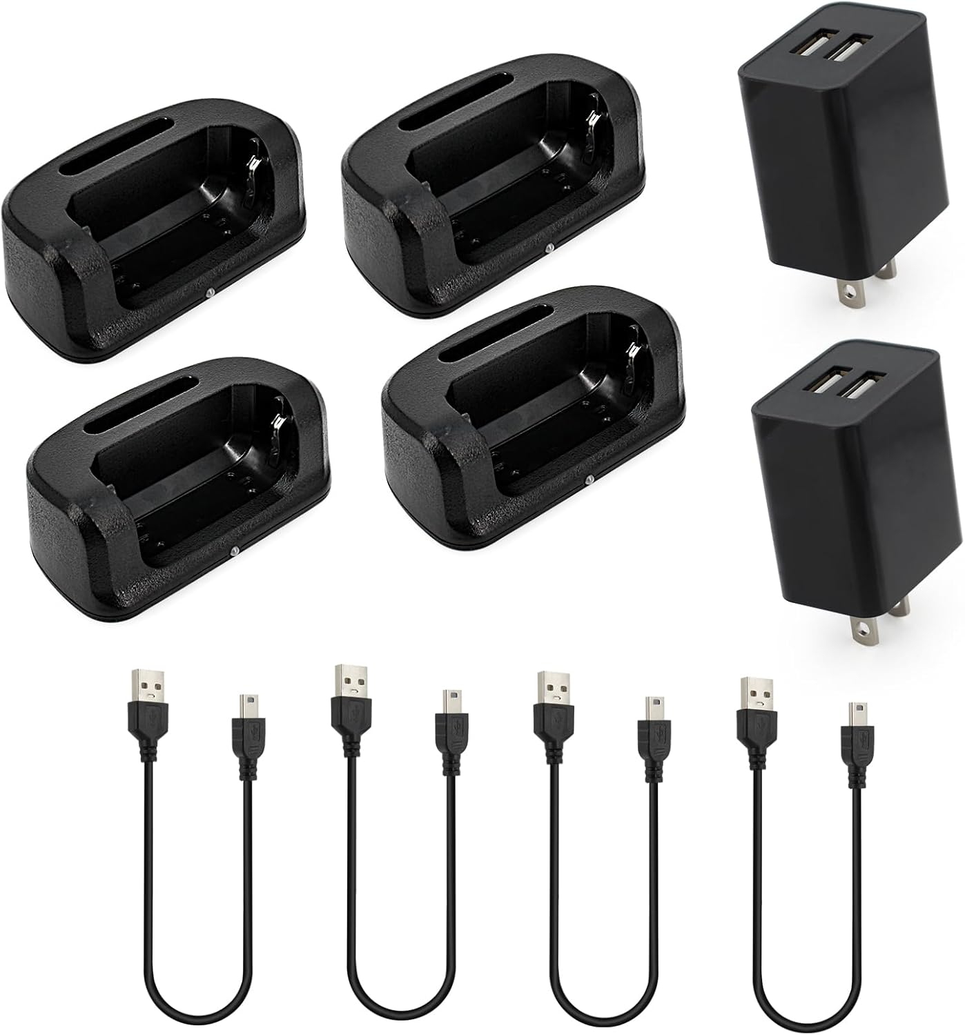 4 Pack KD-C1 Charger Base & 2 in 1 Station Power Adapter with Dual USB, Compatible with RT22 RT22S RB19 RB19P RT68 H777 Cobra HYT Two Way Radios