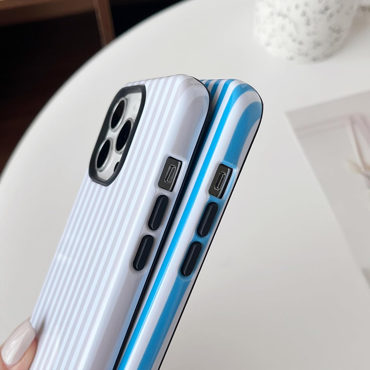 Compatible with iPhone 13 Pro Max Case Cute Aesthetic Striped Phone Case for Women Girl Shockproof Slim TPU and Hard PC Protective Cover (Antique White) - Image 4