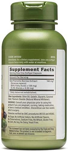 Miniatura 2 de GNC Suplemento de extracto de palma enana americana herbaria de 160 mg, apoya la función saludable de la próstata, 100 porciones