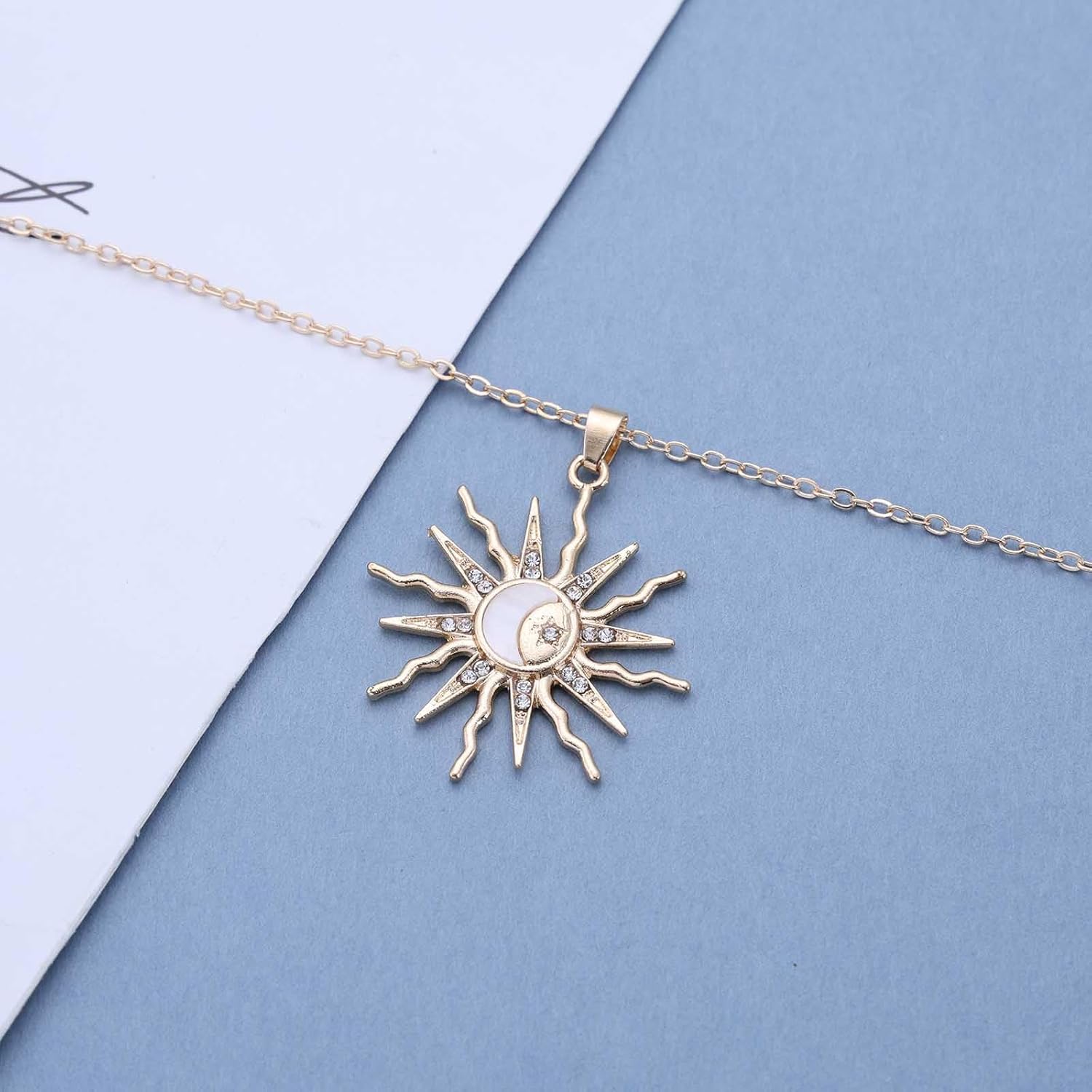 Boho CZ Sunburst Pendant Necklace Gold Crystal Spike Sun Necklace Vintage Sunrise Choker Necklace Adjustable Sun Celestial Flower Chain Necklace Jewelry for Women - Image 6