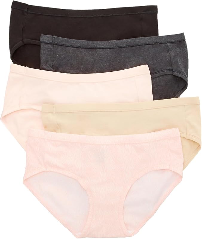 Women's Cotton Stretch Hipster Panty - 5 Pack, 41W5CS, Black/Taupe/Light Buff, 8