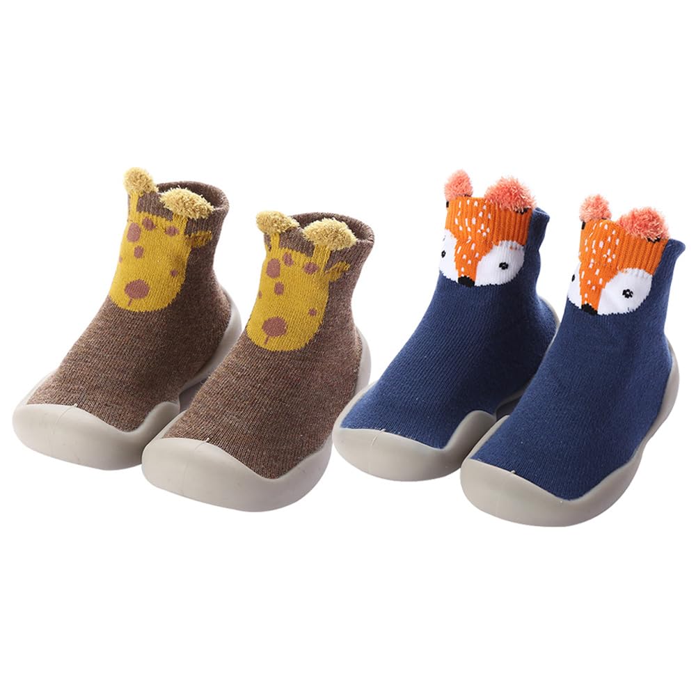 2 Pairs Baby Sock Shoes Toddler Infant Non Slip Soft Rubber Sole Slippers First Walking Shoes