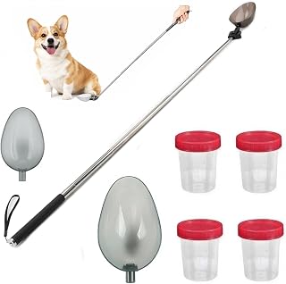 Telescopic Urine Collector for Dogs & Cats Adjustable Reusable Pee Stick with 4 Leak-Proof Collection Cups