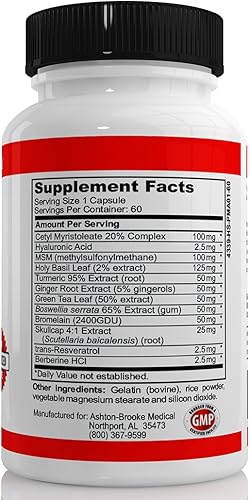 Miniatura 4 de Fórmula clínica de los médicos cuidado articular avanzado con CMO, ácido hialurónico, MSM, cúrcuma, boswellina, bromelina, gorro de cráneo, albahaca