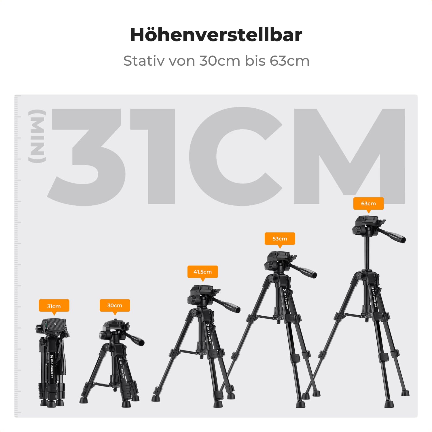 K&F CONCEPT Mini Tischkamerastativ, S233A0 63cm Kamera Stativ mit Fernbedienung, klein und tragbar für DSLR-Kameras, Camcorder, Smartphone, Projektoren und Teleskope | Tragbares Aluminium-Stativ für DSLR-Kameras, leichtes Video-Stativ für Reisen. Maximale