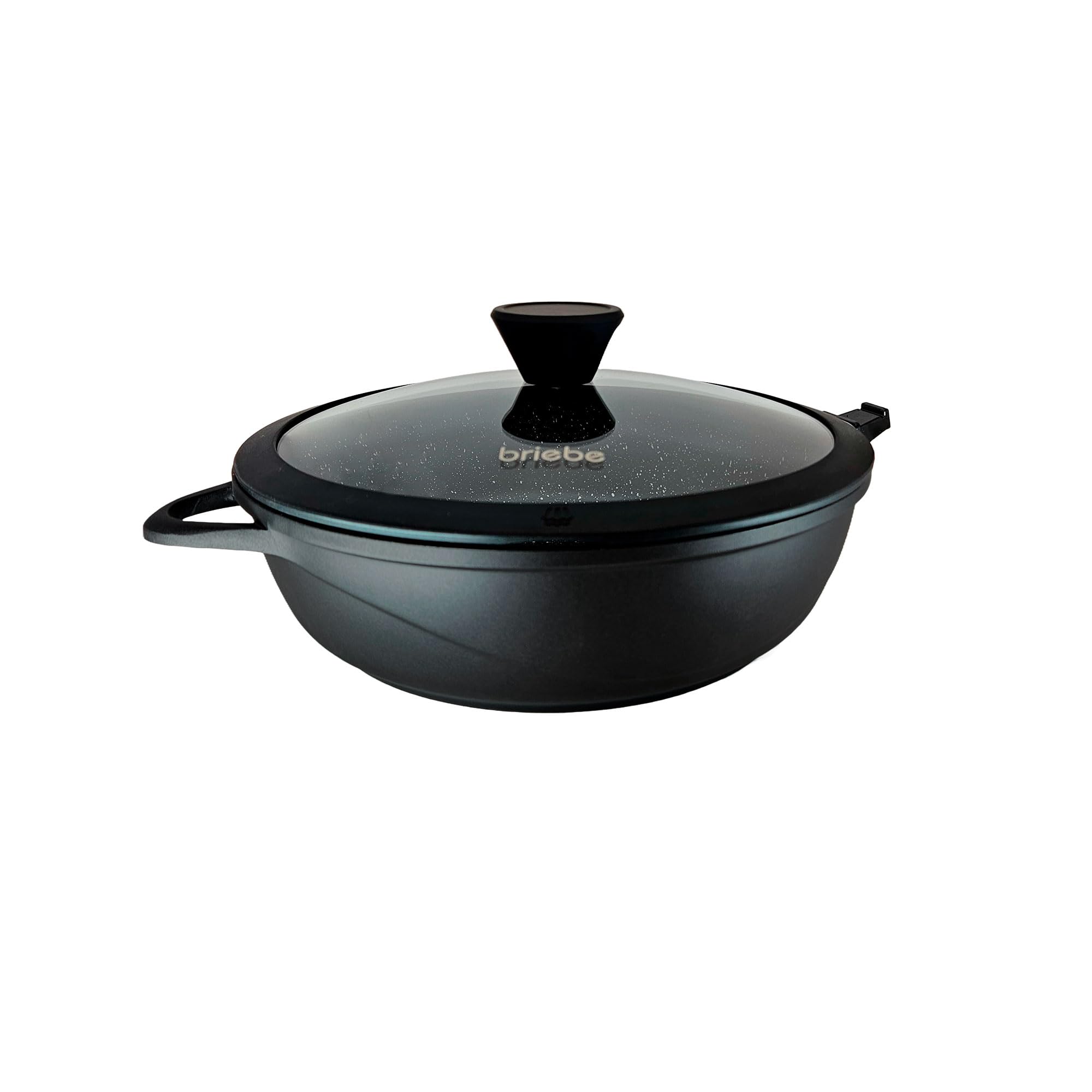 briebe Batería Cocina Inducción 10 Piezas, Juego 3 Ollas Aluminio Fundido + 2 Sartenes, Antiadherente ILAG GRANITEC sin PFOA, Set Cazuelas Tapas Cristal, Guantes Silicona, Vitrocerámica, Gas, Horno