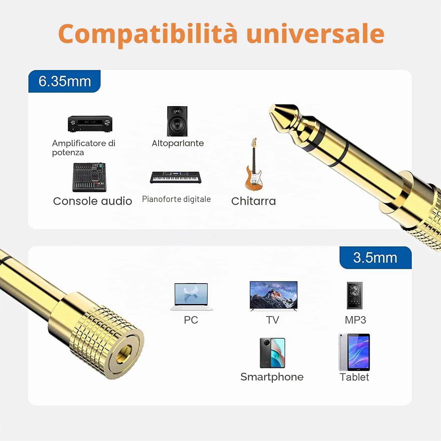 PremiumCord - Adattatore Jack Stereo da 6,3 mm a Jack Stereo 3,5 mm, Placcato Oro