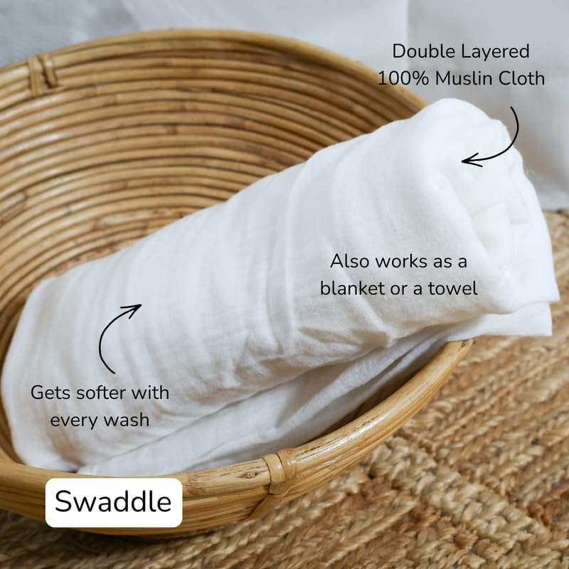 Image of Baby Gift Set - Preet | Newborn Gift Set with Muslin Swaddle, Heart Rattle, Rolling Toy & Neem Wood Teether | Handmade in India | Non Toxic Baby Gift