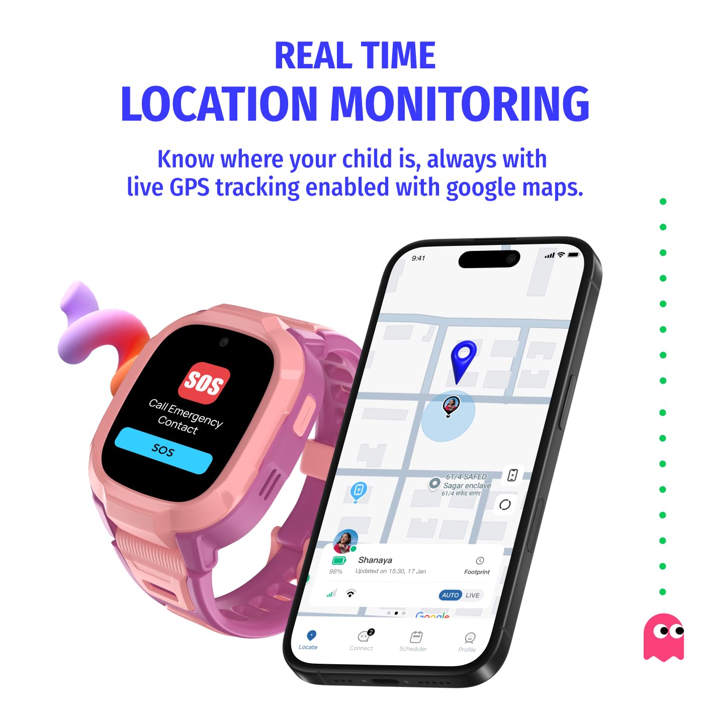 Noise Junior Explorer 2 Smart Watch for Kids with 4G SIM Compatible, 2-Way Video & Voice Calling, Geofencing, Real Time Location Monitoring via Maps, IP68, SOS Emergency Alerts (Power Pixel) — Amazon image 4