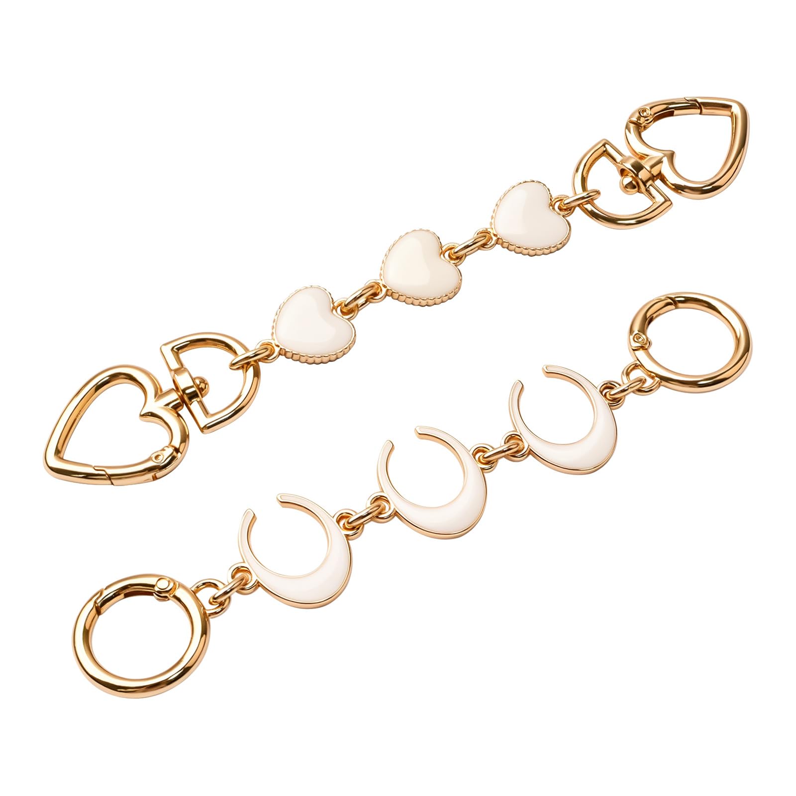 WANDIC Straps Bag Chain Set, 2Pcs Metal Extender Bag Accessorie Chain with Heart Crescent Moon Pattern Golden Metal Replacement Chain for Purse Bag Handbag,Ivory — image 1