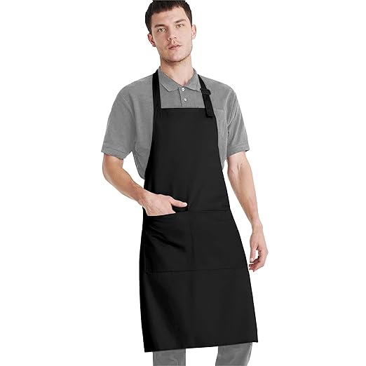 CRASOME Apron for Men Women Chef Cooking Restaurants Gardening Workshop, Barbers with Adjustable Strap and Two Pockets