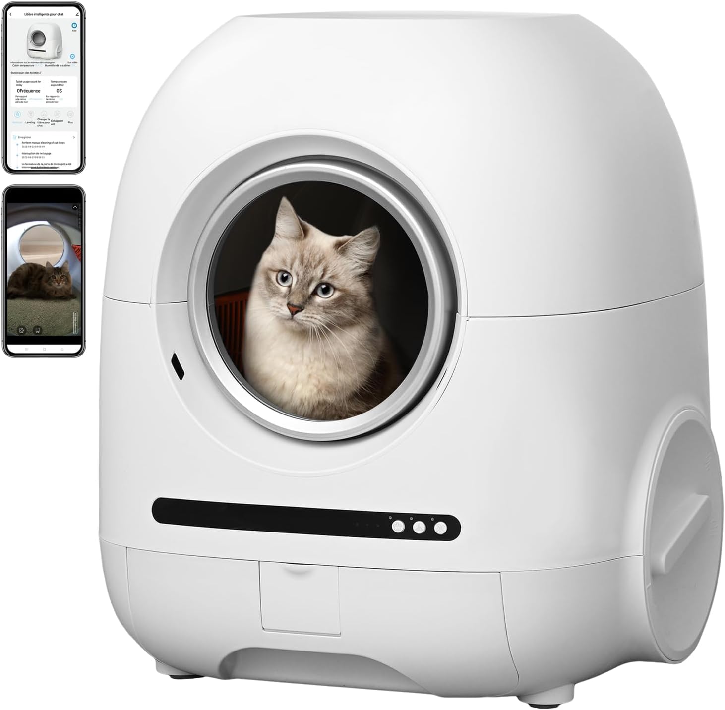 Self-Cleaning cat Litter Box, 68L+9L, Suitable for a Variety of cat Litter, APP Control, Real-time Video, Photo and Video,with Exhaust Hose, Support WiFi