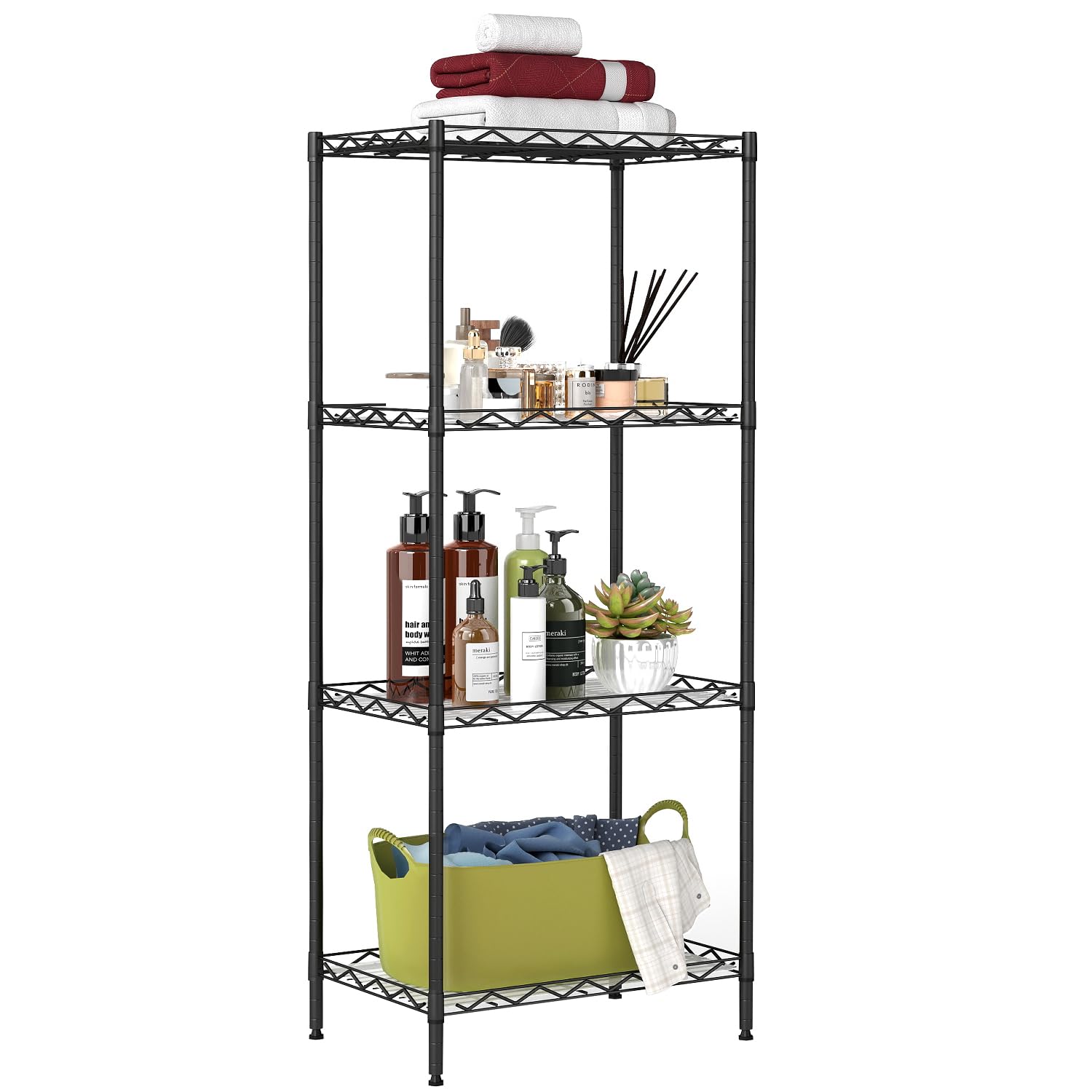 BestOffice | 4-Tier Wire Shelf | 12" x 18" x 44 | Black