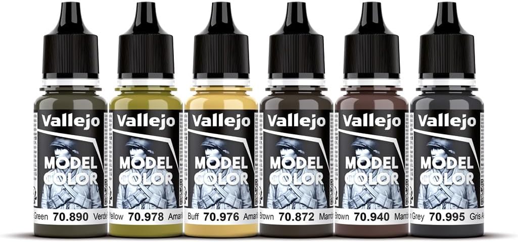 Vallejo - WWII German Armour Model Color Paint Set | Historic Military Shades | Brush & Airbrush Compatible Acrylic Colors | Pro Modeler Collection | 6 Bottles x 18 ml. (0.6 fl.oz)