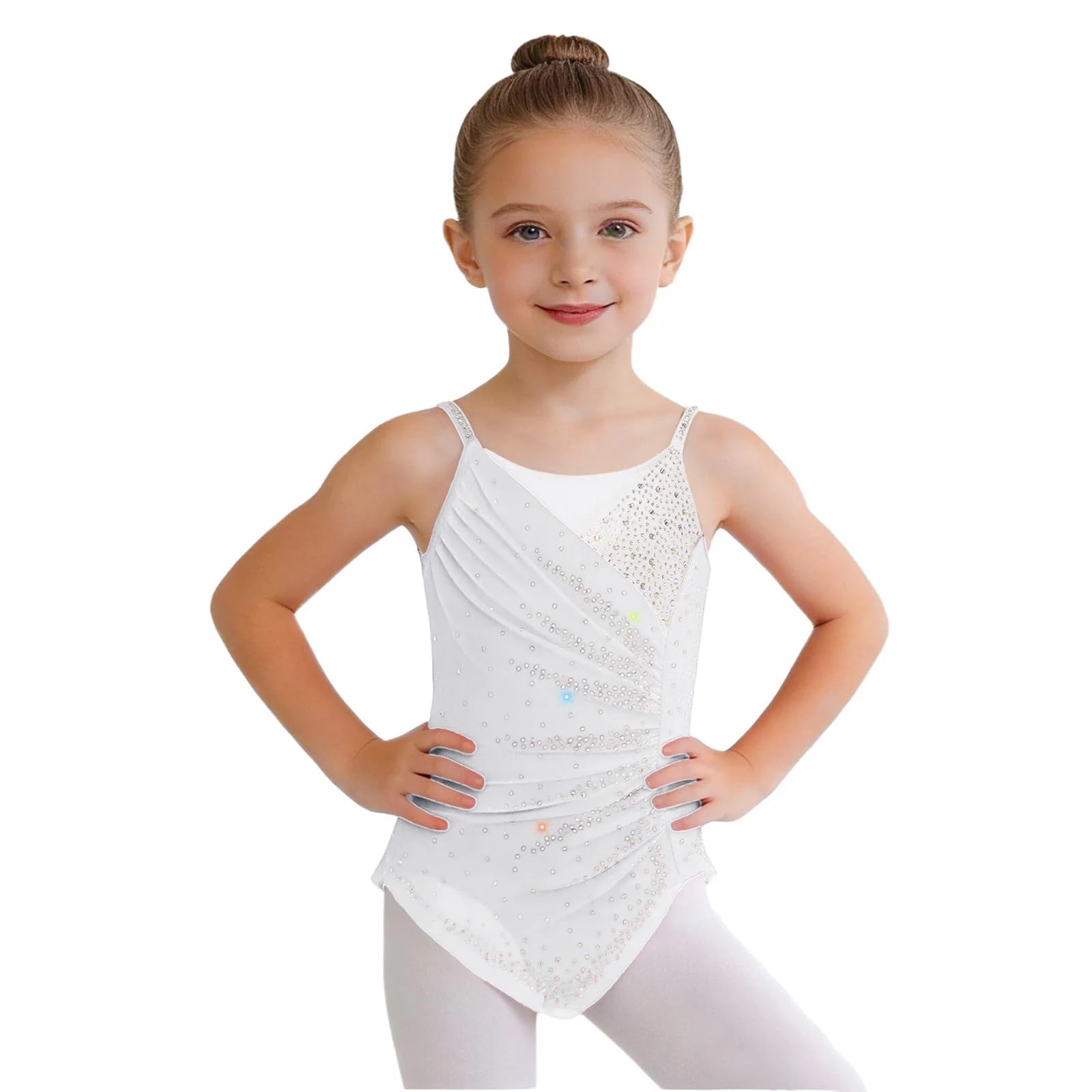 Maillot de Ballet Leotado de gimnasia rítmica for niños, monos con tirantes finos fruncidos for patinaje artístico, traje baile Ballet sin mangas for niñas