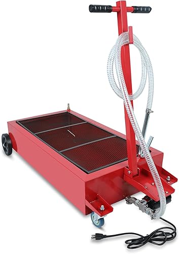 SUPERFASTRACING Bandeja de drenaje de aceite de perfil bajo de 20 galones con bomba eléctrica de 110 V, manguera de 8 pies para camiones,