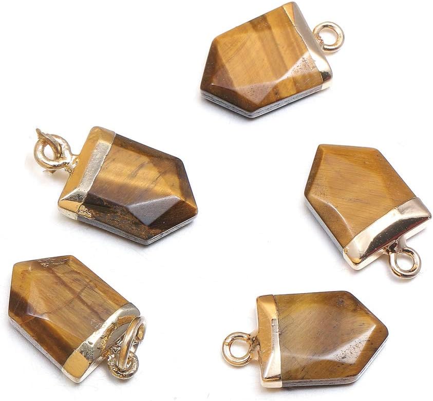 5PCS Natural Stone Pendants,Faceted Semi Precious Stone Rose Quzrtz Tige’s eye 10X18mm Charms for DIY Bracelet Necklace Jewelry Making Gift (Random 5pcs) - Image 6
