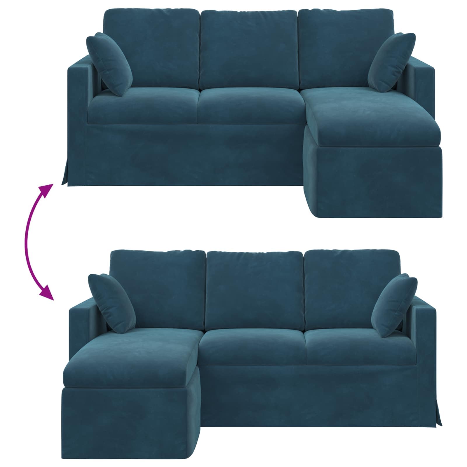 Divano blu 178 x 134 x 80 cm in velluto con telaio in metallo e braccioli in legno, piccolo divano ergonomico per soggiorno e lounge mobili esterni, comodo divano per momenti di relax