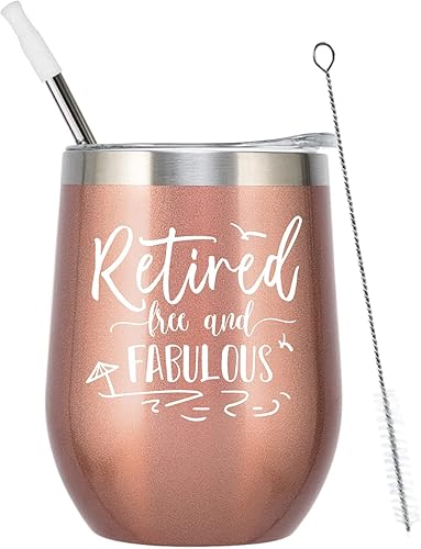ELEGANTPARK Regalos de jubilación para mujeres, vaso de vino 2023 para jubilados, gratis y fabulosos, regalos de cumpleaños para amigos jubilados,