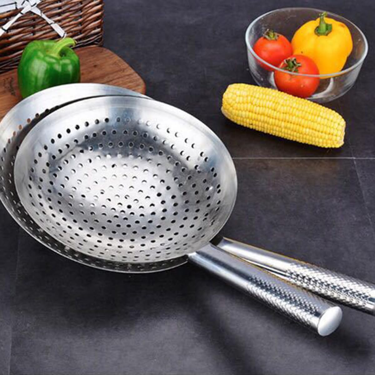 Schiumarola Grande in Acciaio Inox Argento 1 Pezzo per Cucina | Filtro a Maglia Fine, Separa Olio Bollente o Acqua, per Ristoranti e Bar