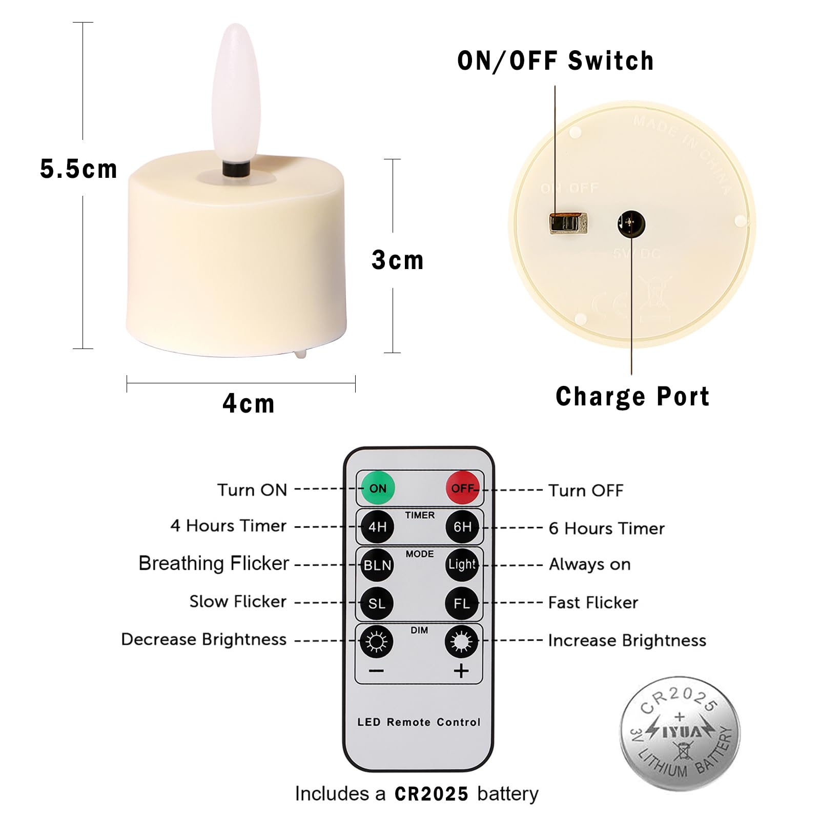 Bougies LED Rechargeables Avec Station De Charge - Lot De 12, Télécommande, Minuteur, Flamme Vacillante, Pour Décoration