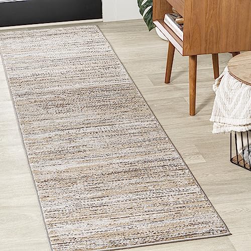 JONATHAN Y Loom Strie' Beige/Gray Runner Rug 2X8 ft, Modern for Living Room, Bedroom, Kitchen, Office, Easy-Cleaning, High Traffic, Pet-Friendly, Non-Shedding SOR200D-28