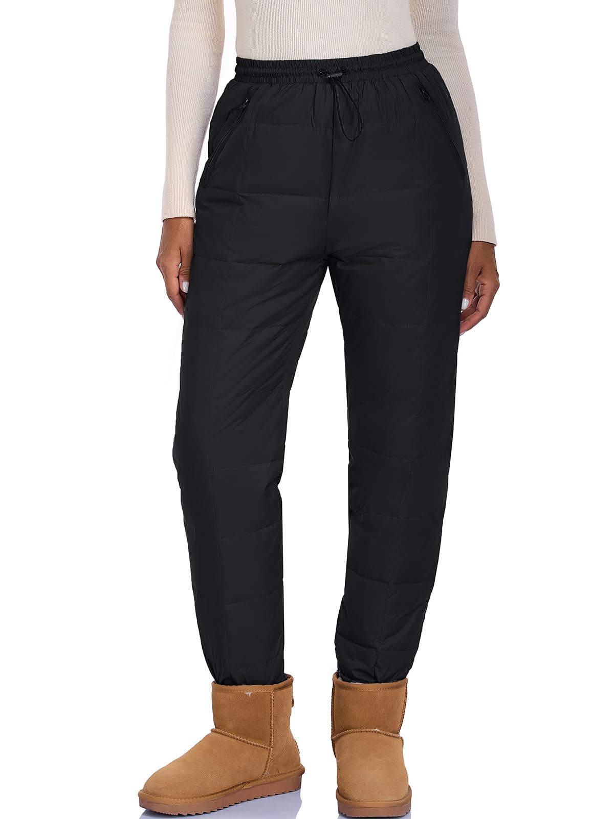 HOTIAN Pantalon en duvet pour femme - Ultra léger - Chaud - Pantalon de jogging - Coupe-vent - Imperméable - Chaud