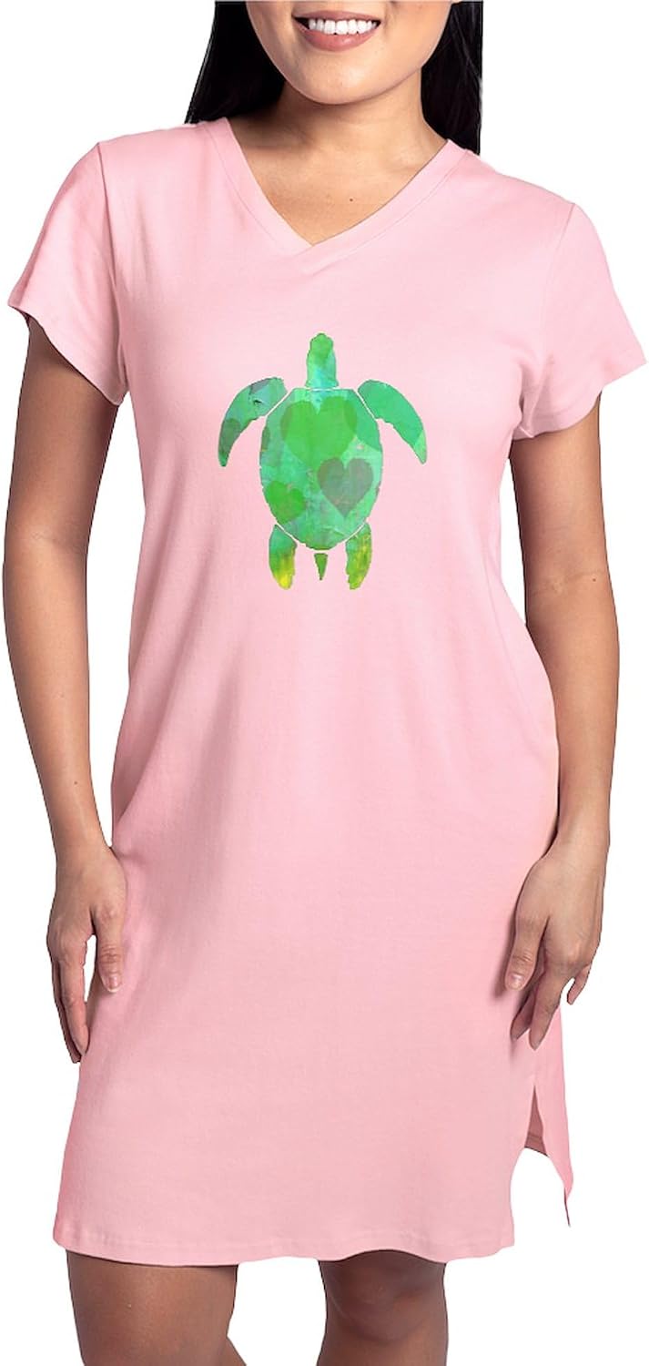 CafePress GREEN SEA TURTLE Women's Nightshirt, Soft Long Pajama Shirt, Cotton PJs/Pyjamas
