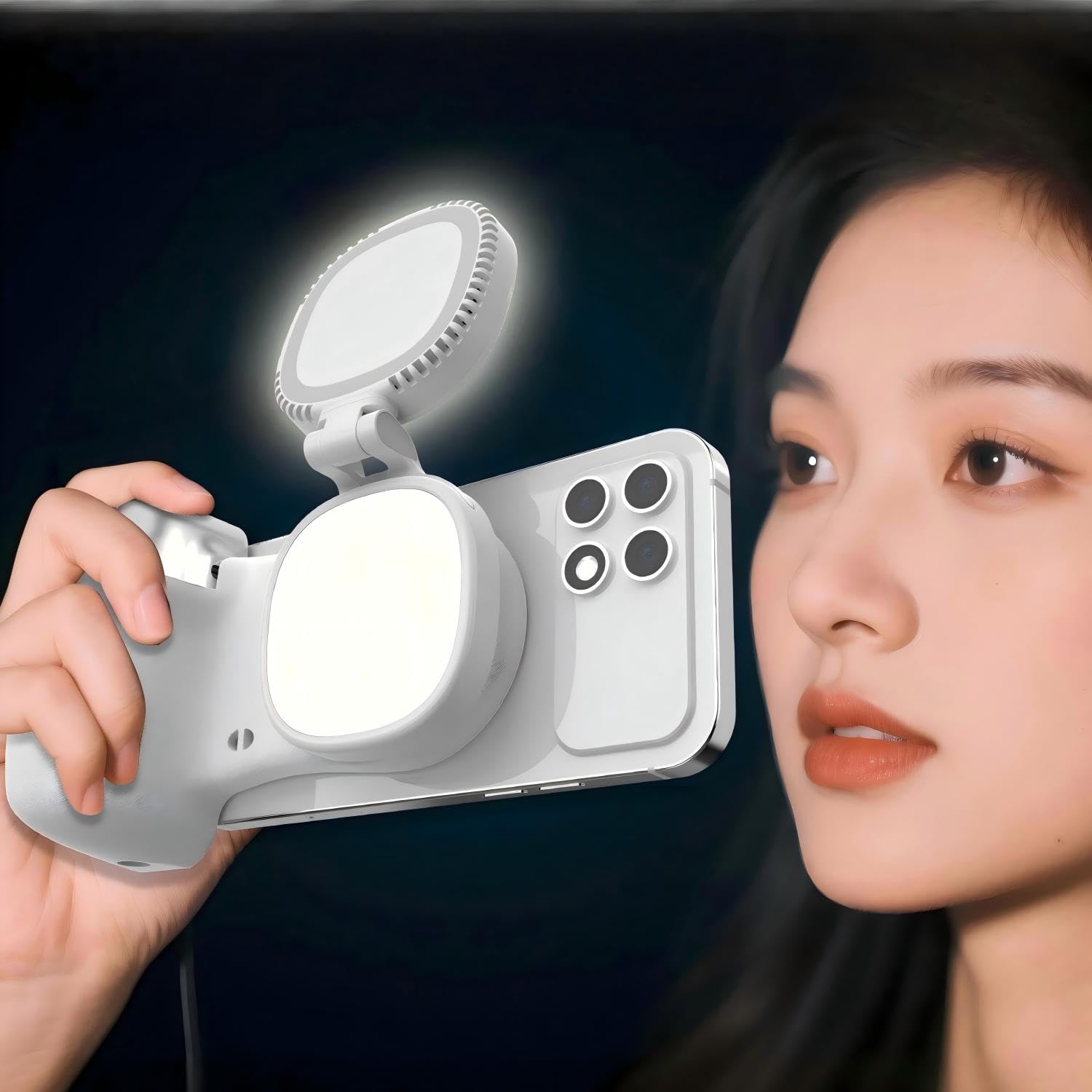 Supporto magnetico per telefono con controllo Bluetooth staccabile, maniglia per fotocamera smartphone per iPhone e Android con luce di riempimento selfie, otturatore ergonomico in stile DSLR per