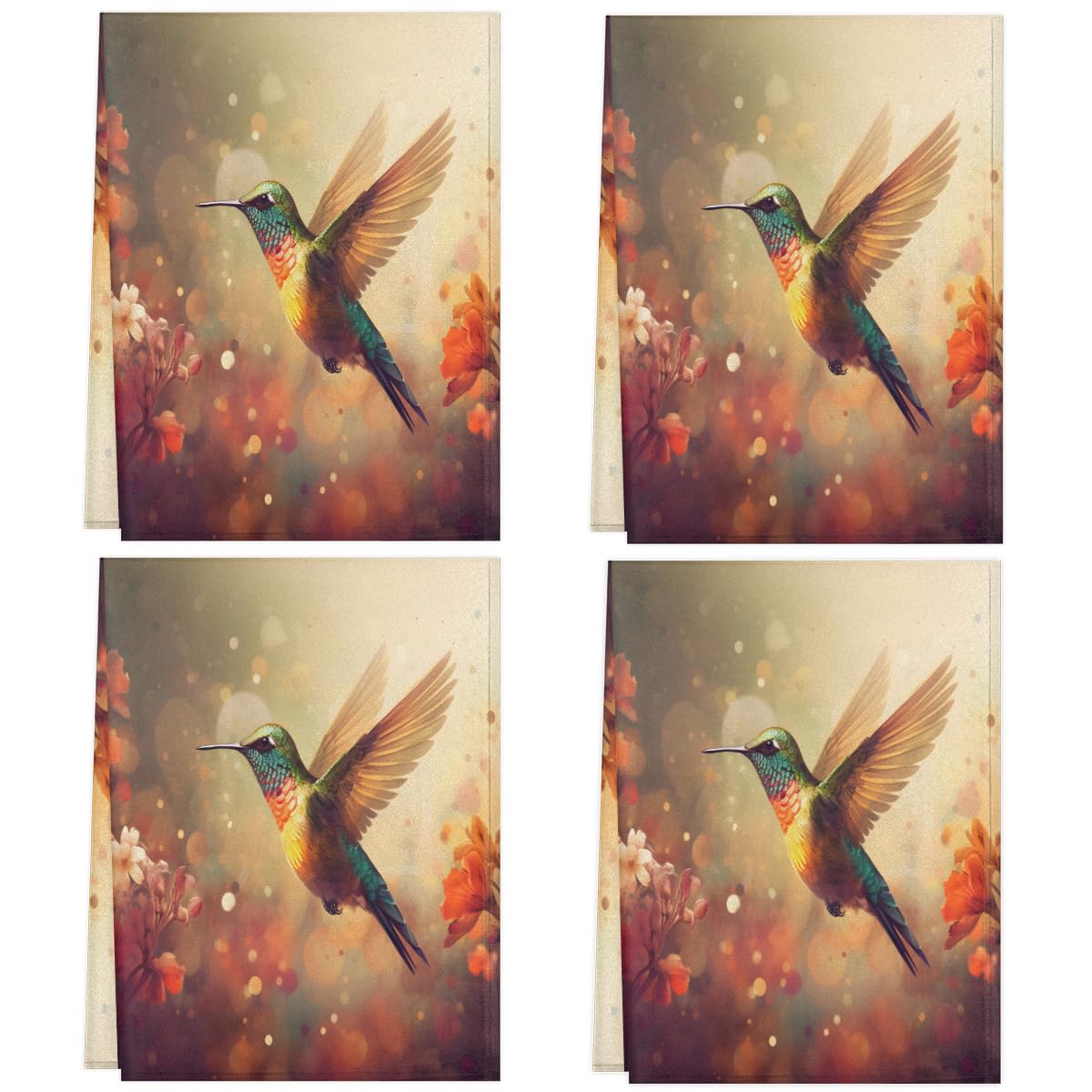 Asciugamani da cucina 6 pezzi, colibrì a forma di fiore, per