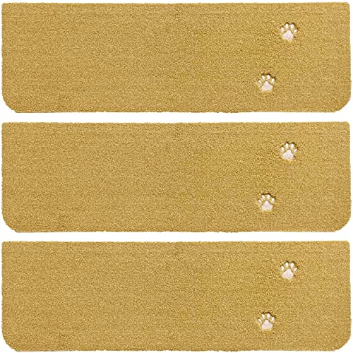 【15枚セット】 ラグタス(Rugtasu) 階段マット てくてく肉球 イエロー 22×70cm 洗濯機で洗える 置くだけ吸着 防音 滑り止め加工 クッション 足腰の負担軽減 フリーカット ペット対応 カットパイル