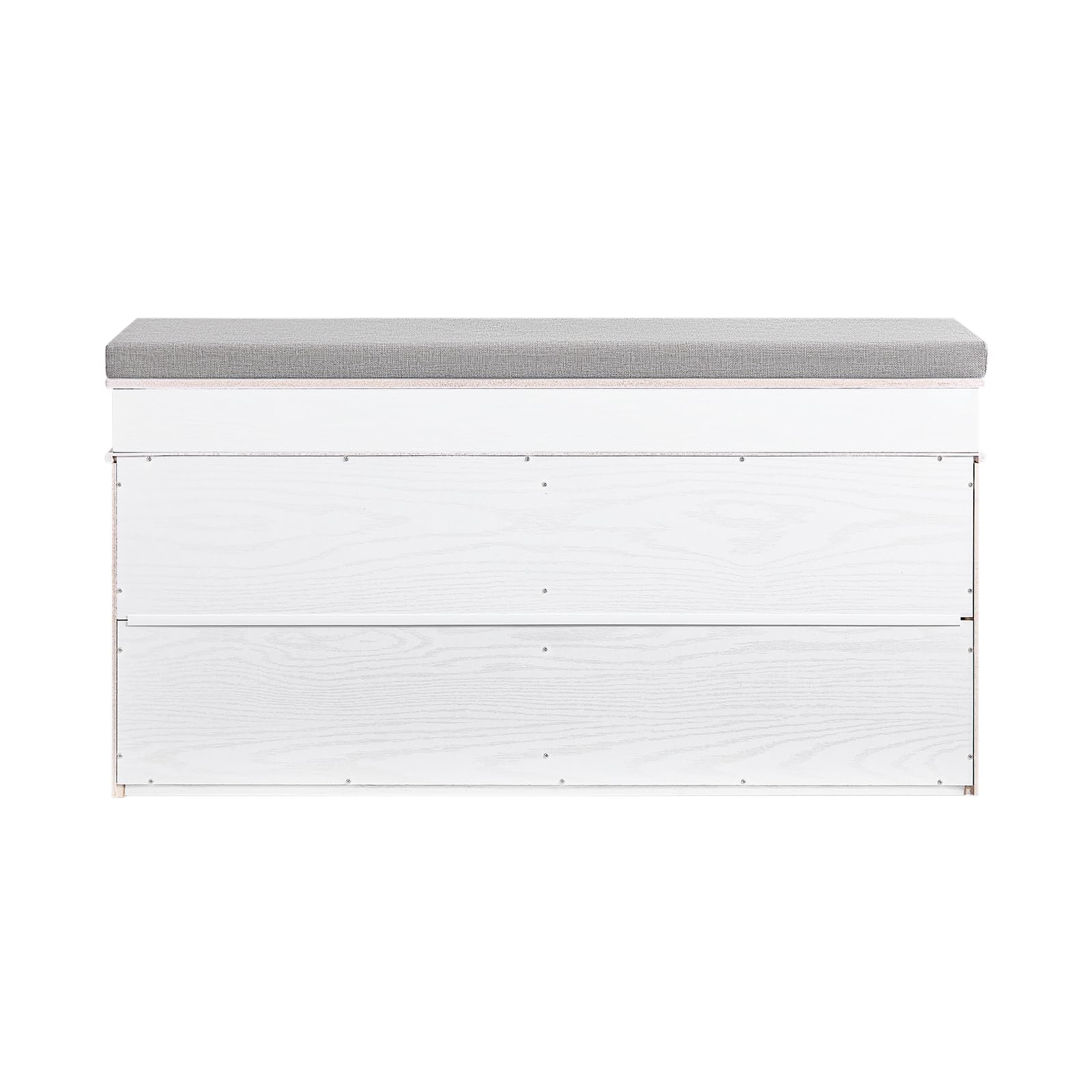 SoBuy Banc Chaussures avec Coussin 104x24x54cm pour Entrée | Meuble à chaussures 2 abattants, coffre étagère pour entrée étroite, effet bois vieilli blanc FSR64-WG