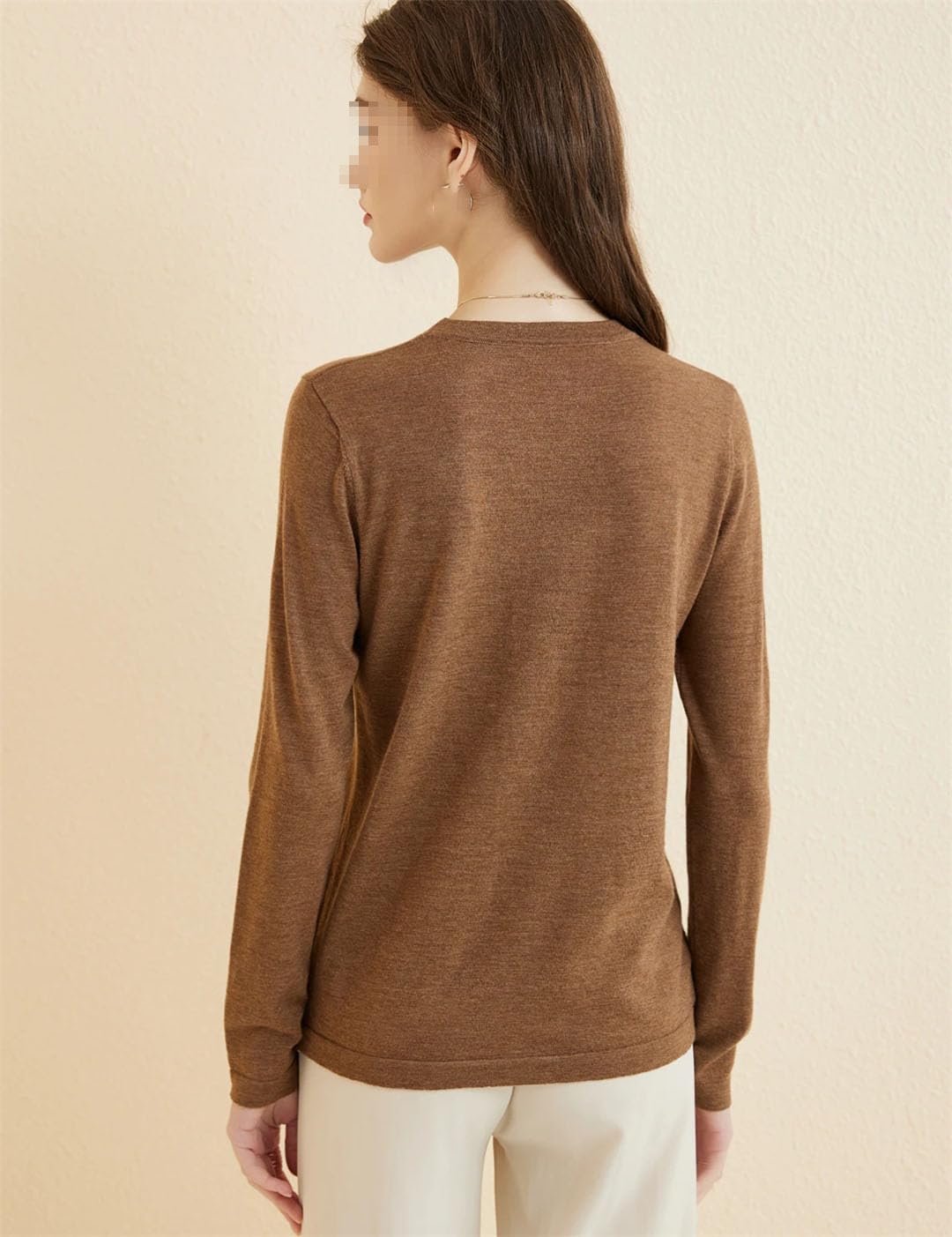 Vogrtcc Top Basic in Lana da Donna Autunno Inverno Girocollo A Maniche Lunghe