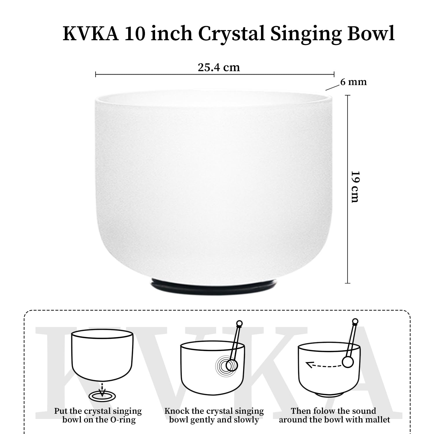 KVKA 25cm Klangschalen, 432Hz F note 10 inch Weiß Chakra Sound Healing Klangschale für Meditation Stressabbau Entspannung mit Tragetasche
