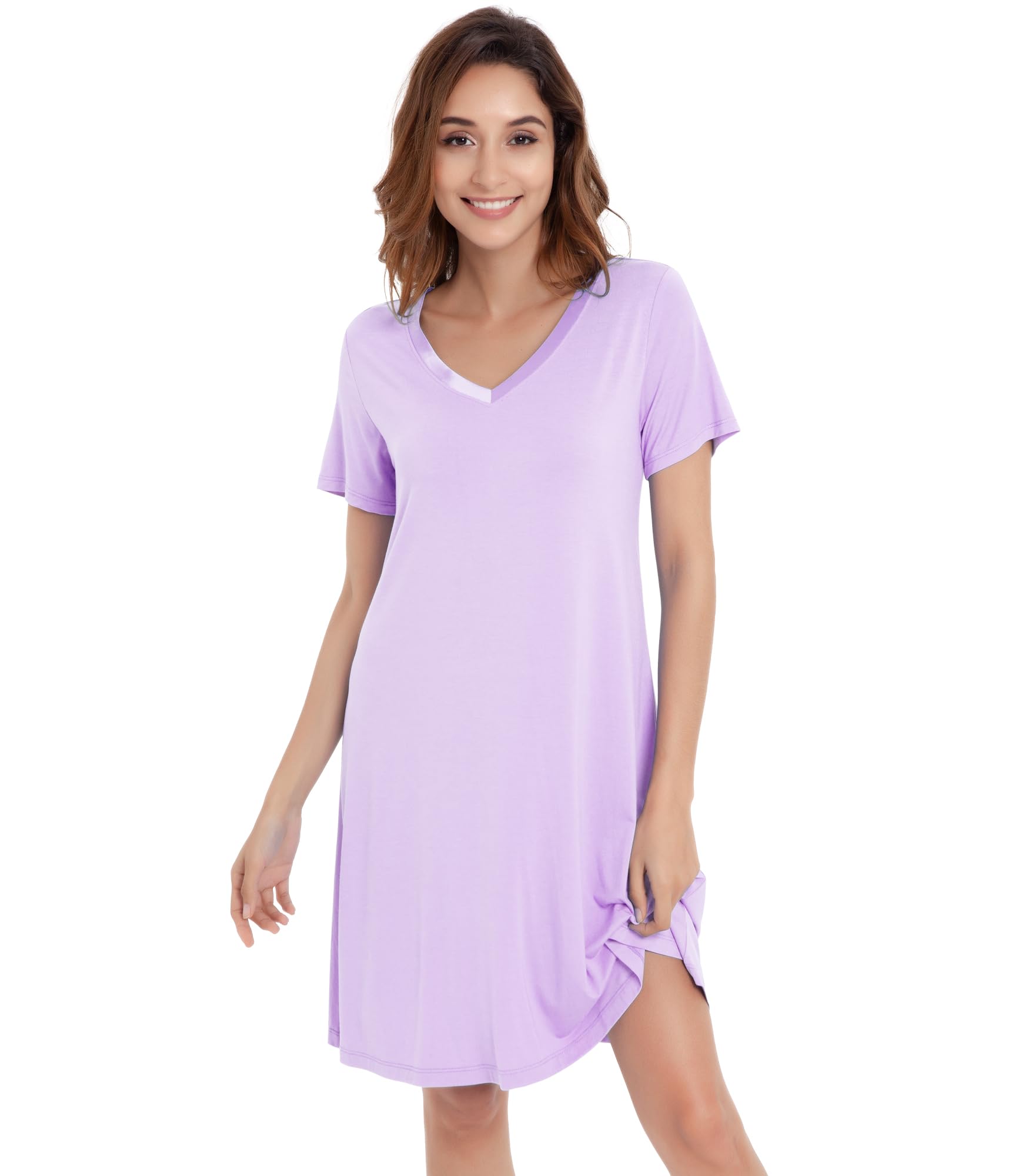 NACHILA Nightgowns for Women-Viscose Made from Bamboo, Soft Sleepshirts Short Sleeve Nightshirts Loose Sleepwear